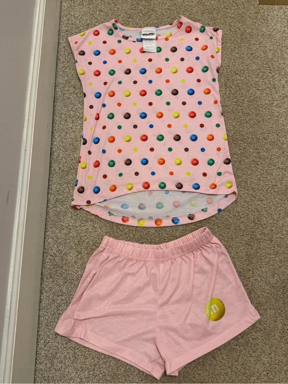 m&m's Pink Girls' Pajama Set - Short Sleeve Top & Shorts size 7/8